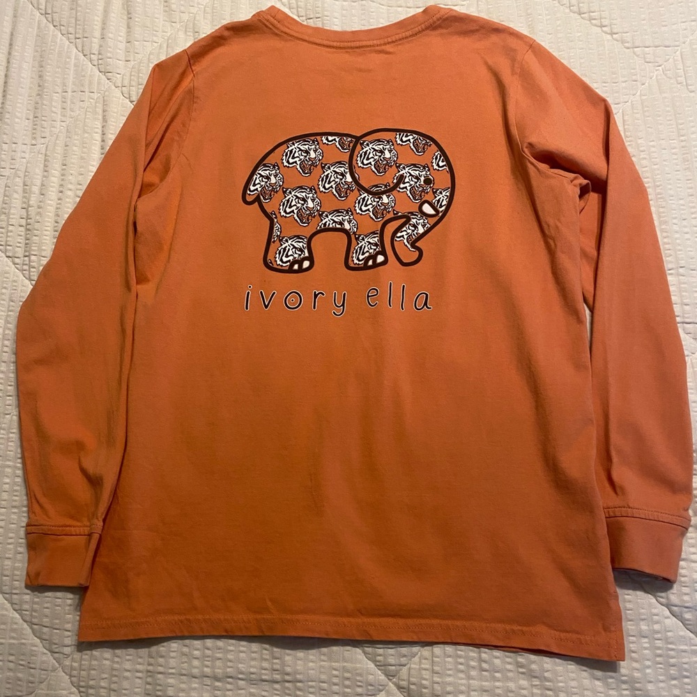 Ivory Ella Long Sleeve Tee Orange/Coral Graphic Tiger Print Organic Cotton M - Picture 2 of 11